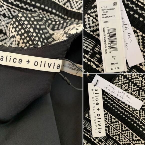 Alice + Olivia Coley Sleeveless Jacquard Mini Dress Black, White Size 2 - Picture 9 of 12
